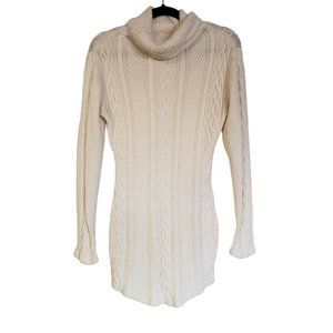 SWEATER KNIT TUNIC SIZE MEDIUM CABLE KNIT COWEL NECK LONG SLEEVE CREAM